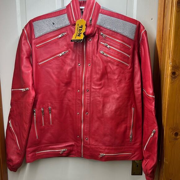 Unisex 2XL Red Leather Jacket with removable sleeves Michael Jackson Thriller - Picture 1 of 16